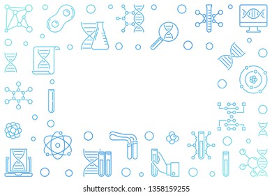 DNA Test concept blue horizontal frame in outline style on white background. Vector illustration