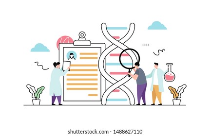 DNA Test concept, magnifying DNA flat vector illustration