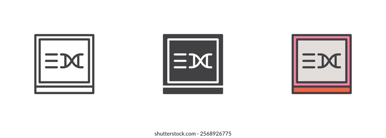 DNA test icon. Genetics science line and glyph version, outline and filled vector sign. linear and full pictogram. Symbol, logo illustration. Different style icons set