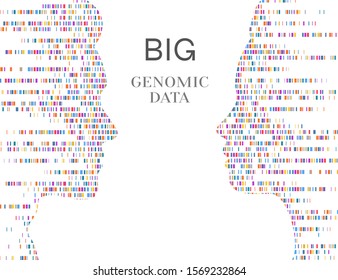 Dna test infographic. Big genomic data with people face. Genome sequence map.  Vector illustration. 