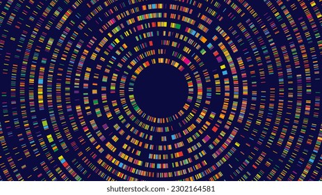 Infografía de prueba de Adn. Mapa de secuencia del genoma, codificación de barrido radial bidimensional y estructura abstracta de grandes datos vectorial ilustración de fondo del adn médico, análisis genético