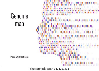 Dna test infographic. Vector illustration. Genome sequence map. Template for your design. Background, wallpaper. Barcoding. Big Genomic Data Visualization 