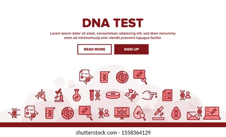 Dna Test Landing Web Page Header Banner Template Vector. Medicine Science And Genetics, Diagnostic Equipment And Medical Tools For Test Illustration