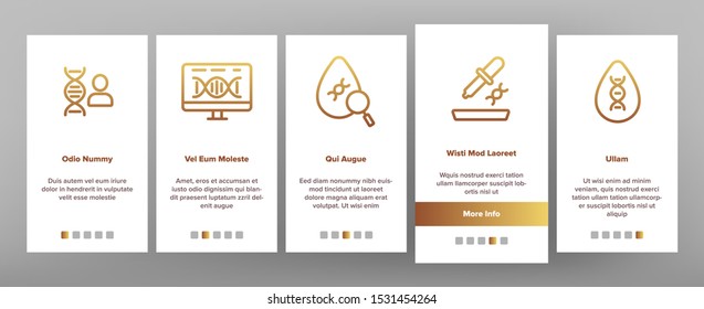 Dna Test Onboarding Mobile App Page Screen Vector Thin Line. Medicine Science And Genetics, Diagnostic Equipment And Medical Tools For Test Concept Linear Pictograms. Color Contour Illustrations