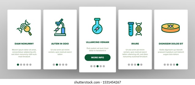 Dna Test Onboarding Mobile App Page Screen Vector Thin Line. Medicine Science And Genetics, Diagnostic Equipment And Medical Tools For Test Concept Linear Pictograms. Color Contour Illustrations