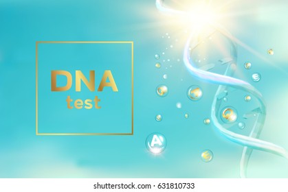 The DNA Test presentation. Chemical formula and dna molecule structure. Genetics testing of DNA spiral. Vector illustration.