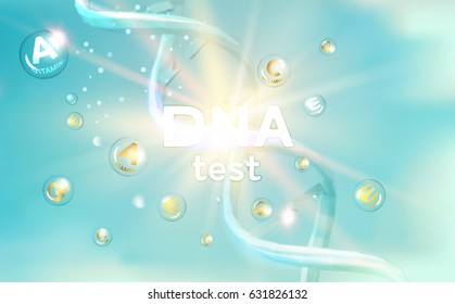 La presentación de prueba de ADN. Fórmula química y estructura de la molécula de ADN. Pruebas genéticas de la espiral de ADN. Ilustración vectorial.