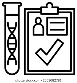 Ícone do relatório de teste de DNA. Logotipo do exame de DNA. Ilustração de teste de DNA simples. Ícone de contorno preto