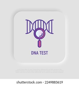 DNA test thin line icon. Genetic test. DNA chain under magnifying glass. Modern vector illustration of genetic research.