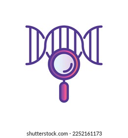 DNA test thin line icon. Genetic test. DNA chain under magnifying glass. Modern vector illustration of genetic research.