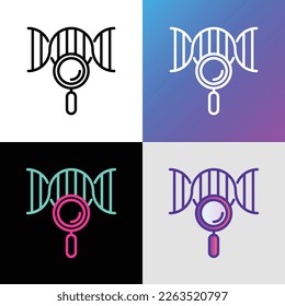 DNA test thin line icon. Genetic test. DNA chain under magnifying glass. Modern vector illustration of genetic research.
