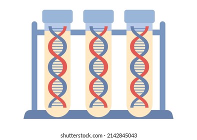 DNA Test Tubes. Genetic Analysis Test. Genetic Research Concept. Vector Flat Illustration