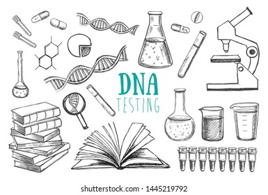 DNA testing  Medicinal laboratory  Hand drawn illustration  
