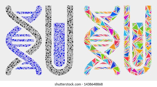 DNA testtube mosaic icon of triangle items which have variable sizes and shapes and colors. Geometric abstract vector design concept of DNA testtube.