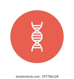 Icono de línea delgada de ADN para diseño plano minimalista de web y móvil. Icono blanco vector dentro del círculo rojo.