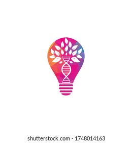Dna Baum Bulb Form Konzept Vektor Logo Design. DNA-genetisches Symbol. DNA mit grünen Blättern, Vektorlogo-Design.