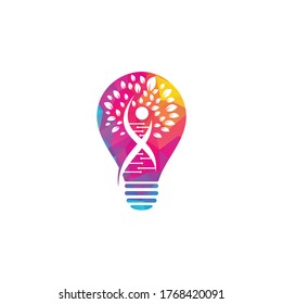 Dna tree bulb shape concept vector logo design. DNA genetic icon. DNA with green leaves vector logo design.