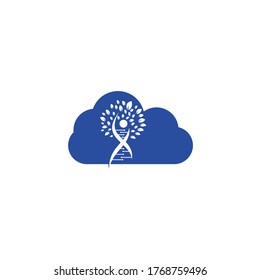 Dna tree cloud shape concept vector logo design. DNA genetic icon. DNA with green leaves vector logo design.	
