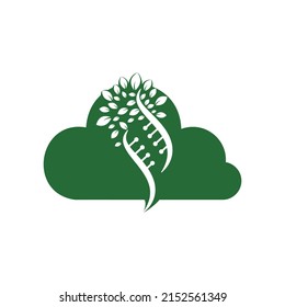 DNA tree and cloud shape vector logo design. DNA genetic and cloud icon. DNA with green leaves vector logo design.