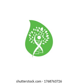 Dna tree drop shape concept vector logo design. DNA genetic icon. DNA with green leaves vector logo design.	