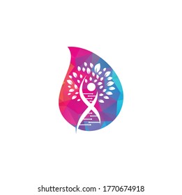 Dna tree drop shape concept vector logo design. DNA genetic icon. DNA with green leaves vector logo design.	