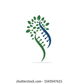 Dna tree vector logo design. DNA genetic icon. DNA with green leaves vector logo design.	
