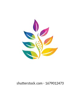 Dna tree vector logo design. DNA with green leaves vector logo design.