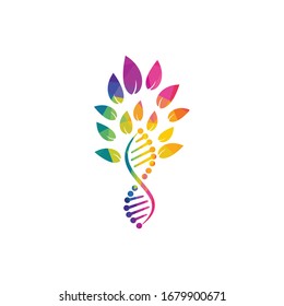 Logo-Design der DNA-Vektorillustration. DNA mit grünen Blättern Vektorillustration Logo Design.