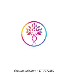 Dna tree vector logo design. DNA genetic icon. DNA with green leaves vector logo design.
