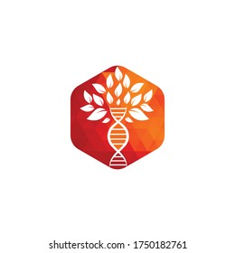 Dna tree vector logo design. DNA genetic icon. DNA with green leaves vector logo design.