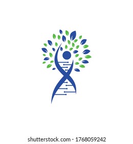 Dna tree vector logo design. DNA genetic icon. DNA with green leaves vector logo design.