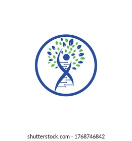 Dna tree vector logo design. DNA genetic icon. DNA with green leaves vector logo design.