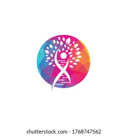 Dna tree vector logo design. DNA genetic icon. DNA with green leaves vector logo design.