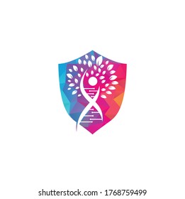 Dna tree vector logo design. DNA genetic icon. DNA with green leaves vector logo design.