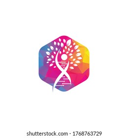 Dna tree vector logo design. DNA genetic icon. DNA with green leaves vector logo design.