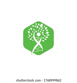 Dna tree vector logo design. DNA genetic icon. DNA with green leaves vector logo design.