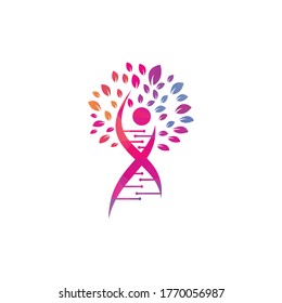 Dna tree vector logo design. DNA genetic icon. DNA with green leaves vector logo design.
