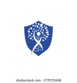 Dna tree vector logo design. DNA genetic icon. DNA with green leaves vector logo design.