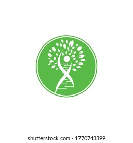 Dna tree vector logo design. DNA genetic icon. DNA with green leaves vector logo design.