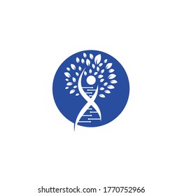 Dna tree vector logo design. DNA genetic icon. DNA with green leaves vector logo design.