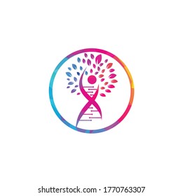 Dna tree vector logo design. DNA genetic icon. DNA with green leaves vector logo design.