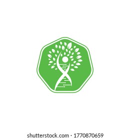 Dna tree vector logo design. DNA genetic icon. DNA with green leaves vector logo design.