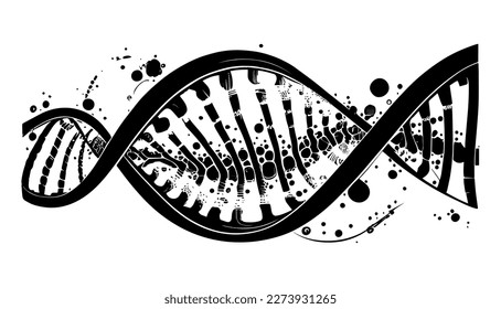 DNA vector black line illustration isolated white. Sketch art