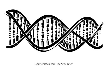Ilustración de línea negra del vector del ADN aislado blanco. Dibujo artístico