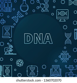 DNA vector blue minimal frame. Deoxyribonucleic acid linear illustration on dark background