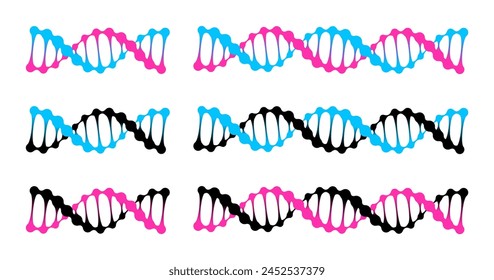 Molécula de doble hélice de Vector de adn. Metaball 2d modelo de silueta plana de la ciencia de genes, pictograma de puntos de patrón de bio codificación en cromosoma de células humanas