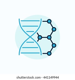 DNA vector flat icon. Colorful dna with molecule sign or blue biotechnology symbol 