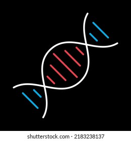 DNA-Vektorsymbol auf schwarzem Hintergrund. Medizin und Gesundheitswesen, medizinisches Unterstützungszeichen. Bildsymbol für medizinische Website und Design von Apps, Logo, App, Benutzeroberfläche