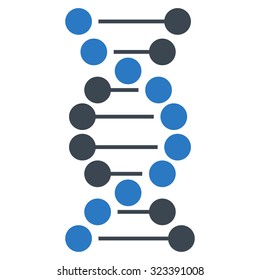Dna vector icon. Style is bicolor flat symbol, smooth blue colors, rounded angles, white background.