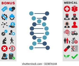 DNA vector icon. Style is bicolor flat symbol, cyan and blue colors, rounded angles, white background.